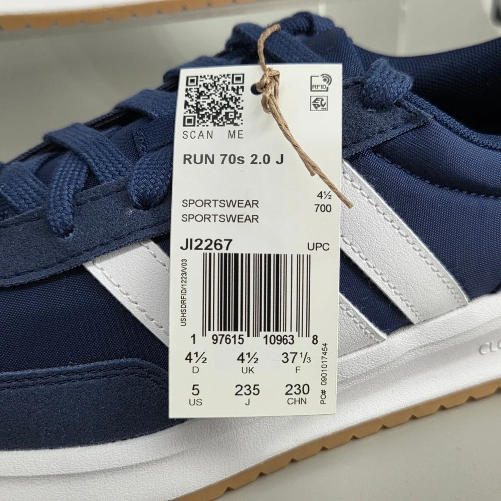 Adidas Run 70s 2.0 J Sneakers Kid Size 5 Navy White Retro Sporty Cloudfoam Shoes